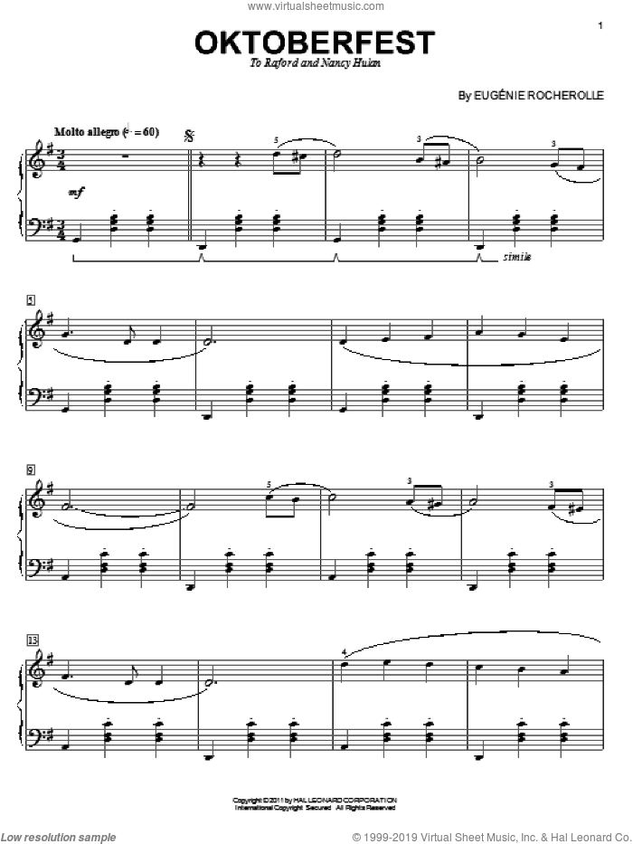 Oktoberfest sheet music for piano solo by Eugenie Rocherolle, intermediate skill level