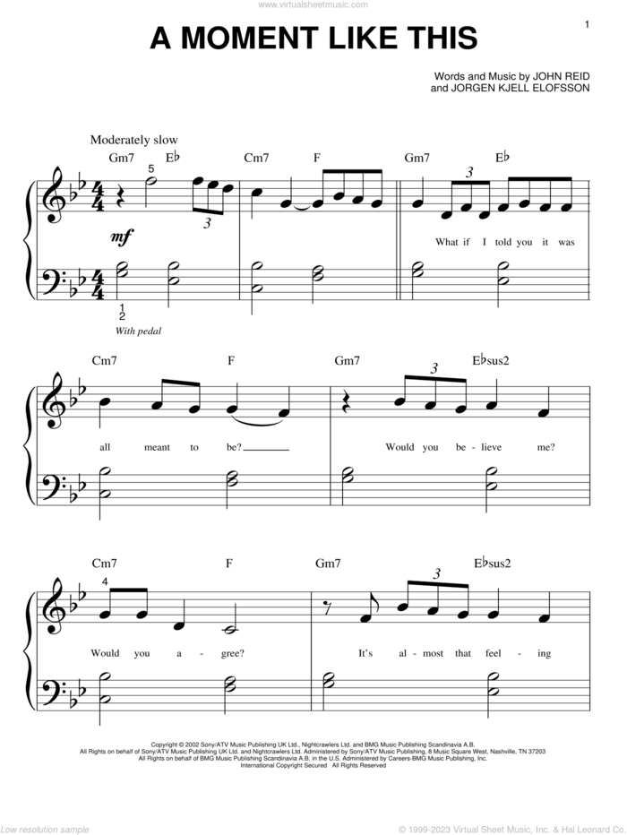 A Moment Like This sheet music for piano solo (big note book) by Kelly Clarkson, American Idol, John Reid and Jorgen Elofsson, easy piano (big note book)