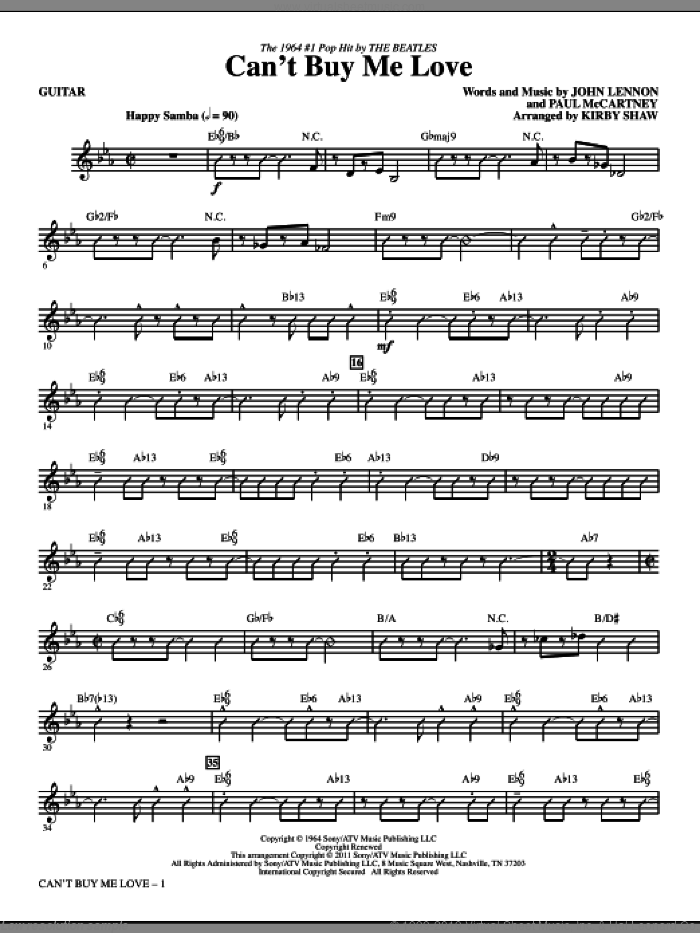 Can't Buy Me Love (complete set of parts) sheet music for orchestra/band (Rhythm) by Paul McCartney, John Lennon, Kirby Shaw and The Beatles, intermediate skill level