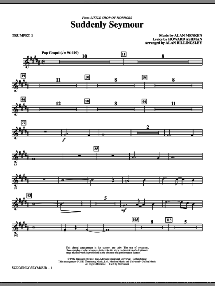 Suddenly Seymour (from Little Shop of Horrors) (arr. Alan Billingsley) (complete set of parts) sheet music for orchestra/band by Alan Menken, Alan Billingsley and Howard Ashman, intermediate skill level