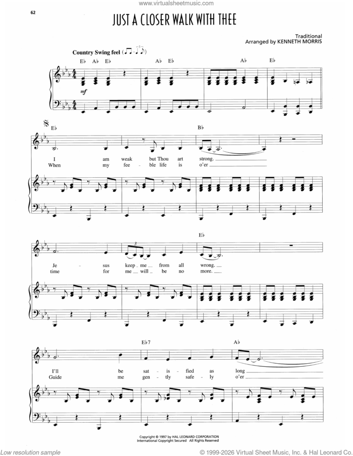 Just A Closer Walk With Thee sheet music for voice and piano by Patsy Cline and Kenneth Morris, intermediate skill level
