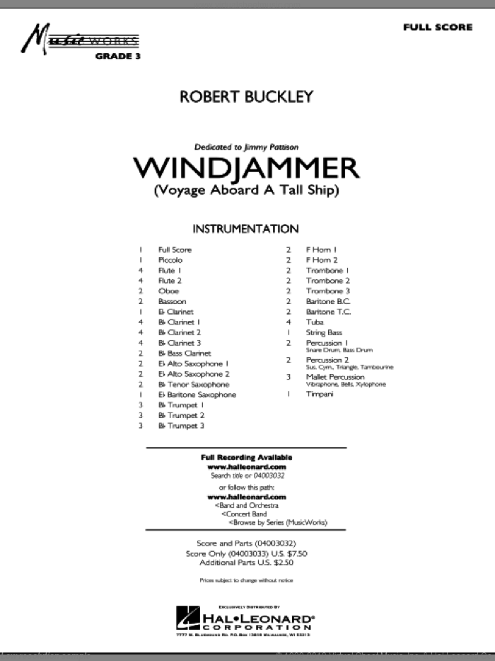Windjammer (Voyage Aboard A Tall Ship) (COMPLETE) sheet music for concert band by Robert Buckley, intermediate skill level