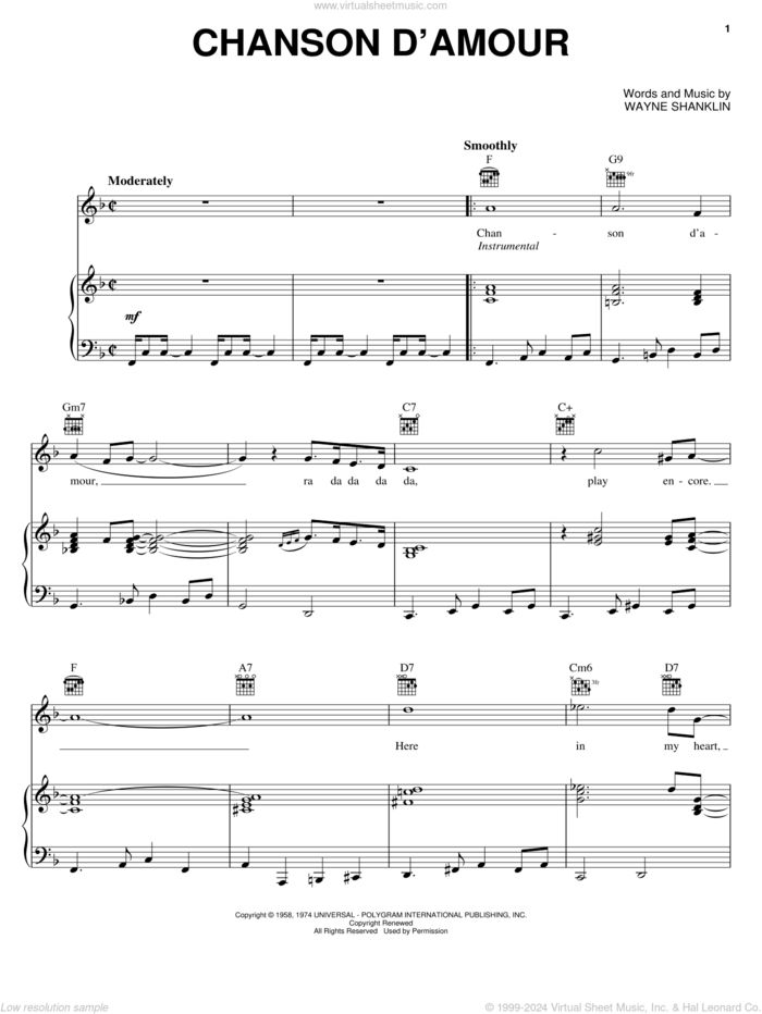 Chanson D'Amour (The Ra-Da-Da-Da-Da Song) sheet music for voice, piano or guitar by Art & Dotty Todd, Manhattan Transfer and Wayne Shanklin, intermediate skill level