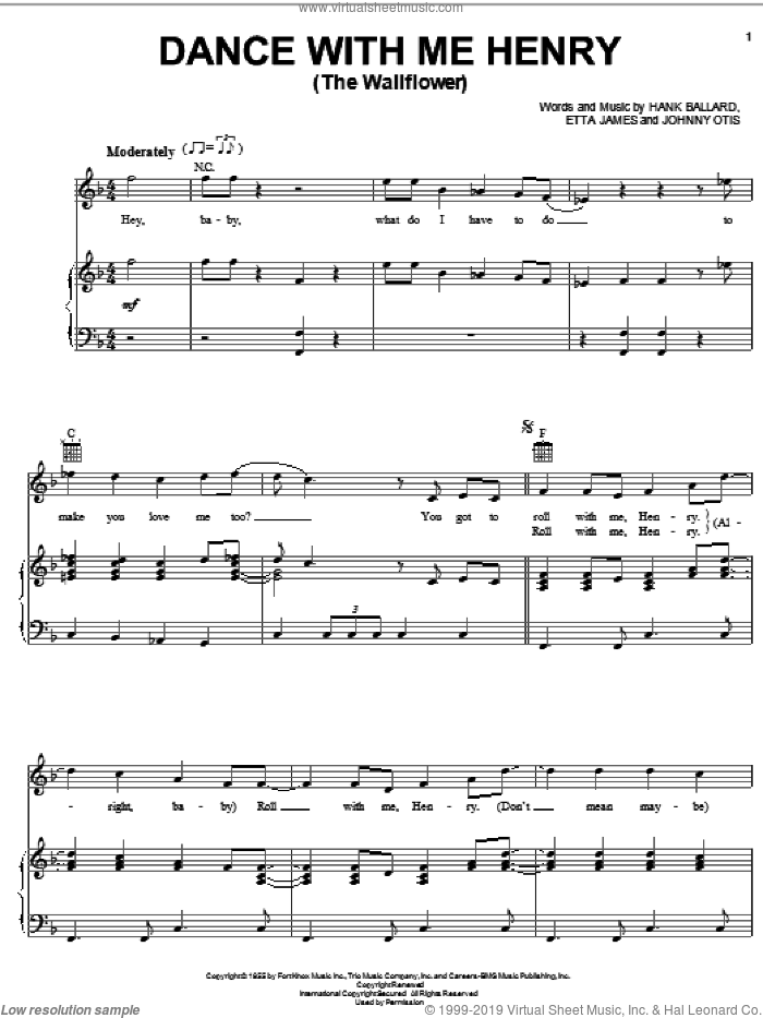Dance With Me Henry (The Wallflower) sheet music for voice, piano or guitar by Etta James, Hank Ballard and Johnny Otis, intermediate skill level