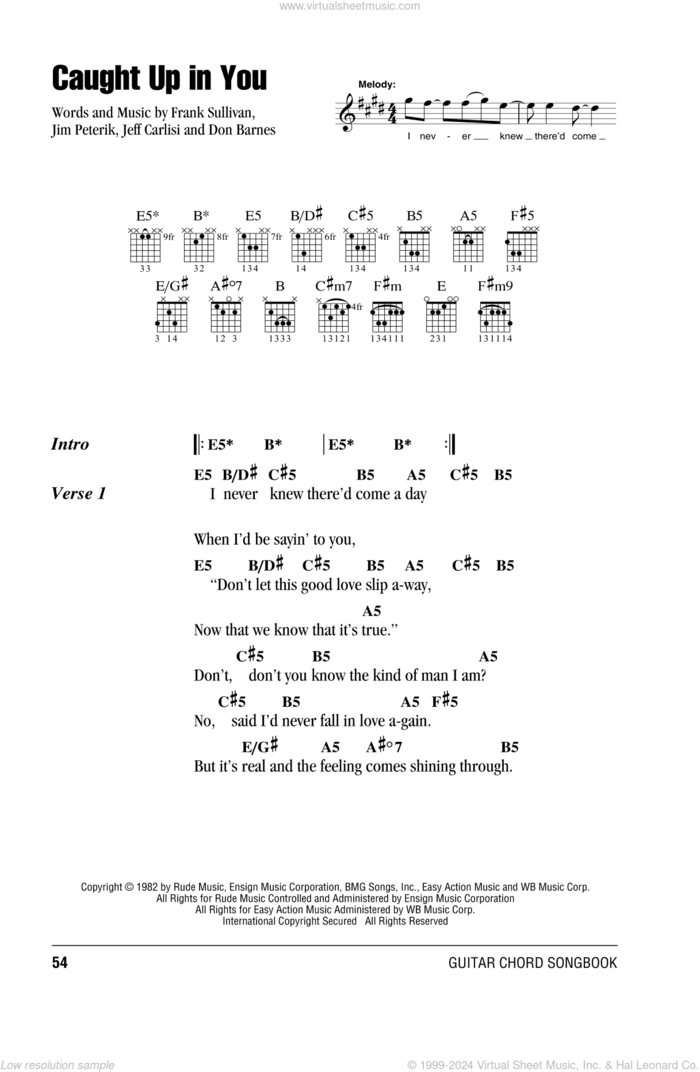 Caught Up In You sheet music for guitar (chords) by 38 Special, Don Barnes, Frank Sullivan, Jeff Carlisi and Jim Peterik, intermediate skill level