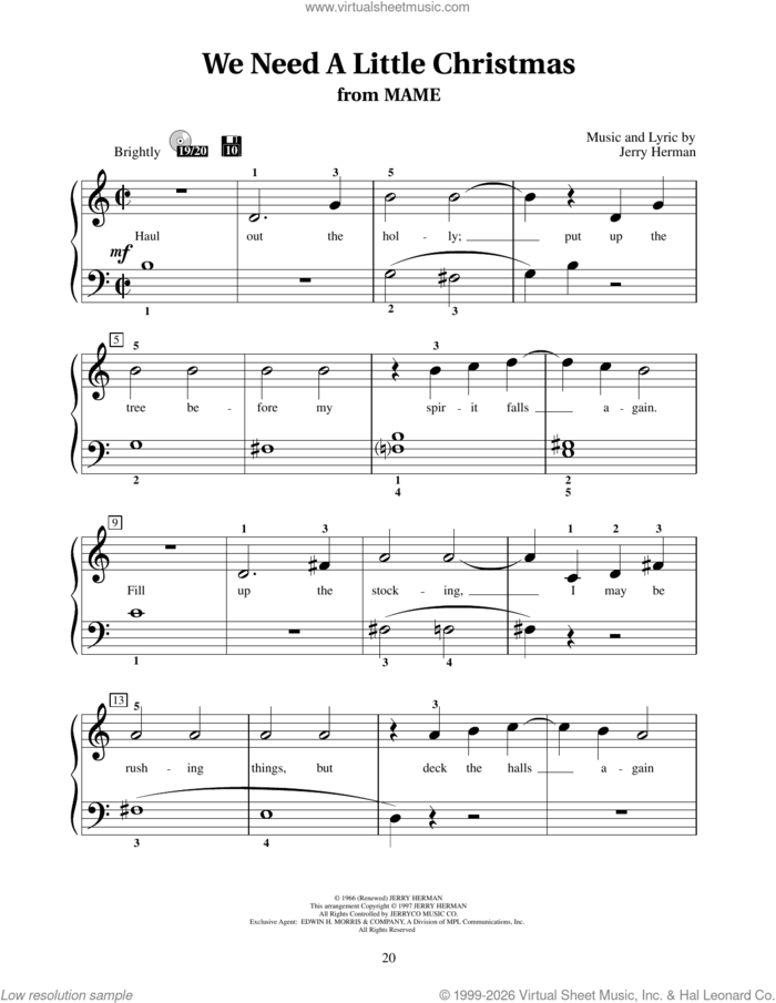 We Need A Little Christmas (from Mame) sheet music for piano solo (elementary) by Jerry Herman, Fred Kern, Mona Rejino and Phillip Keveren, beginner piano (elementary)