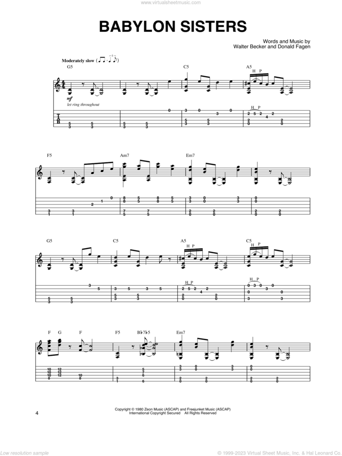 Babylon Sisters sheet music for guitar solo by Steely Dan, Donald Fagen and Walter Becker, intermediate skill level