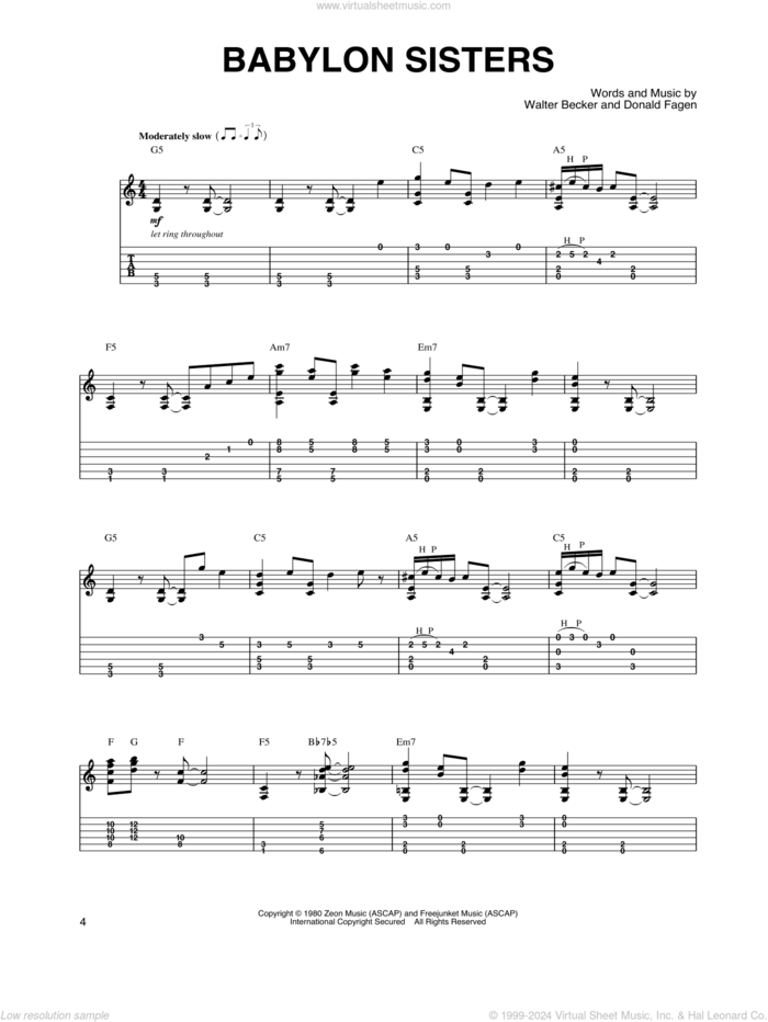 Babylon Sisters sheet music for guitar solo by Steely Dan, Donald Fagen and Walter Becker, intermediate skill level