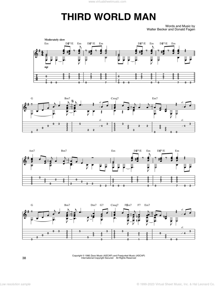 Third World Man sheet music for guitar solo by Steely Dan, Donald Fagen and Walter Becker, intermediate skill level