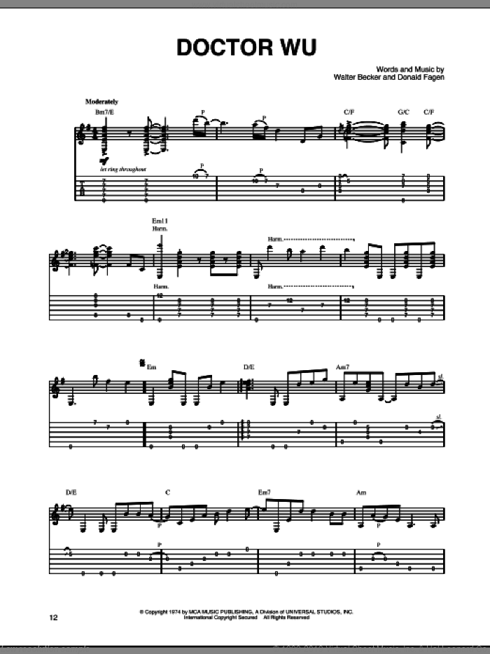 Doctor Wu sheet music for guitar solo by Steely Dan, Donald Fagen and Walter Becker, intermediate skill level