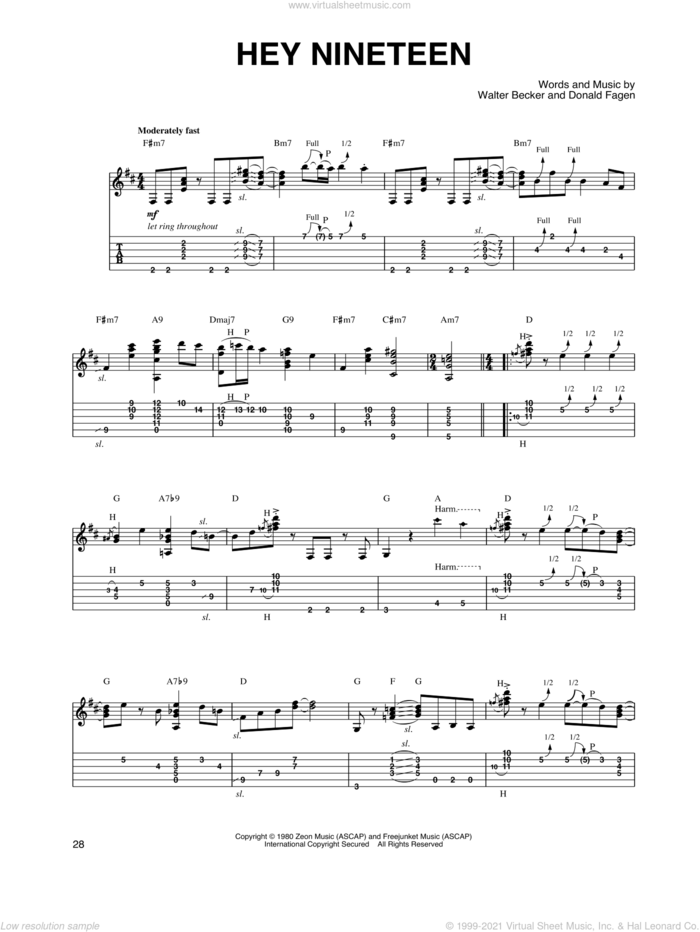 Hey Nineteen sheet music for guitar solo by Steely Dan, Donald Fagen and Walter Becker, intermediate skill level