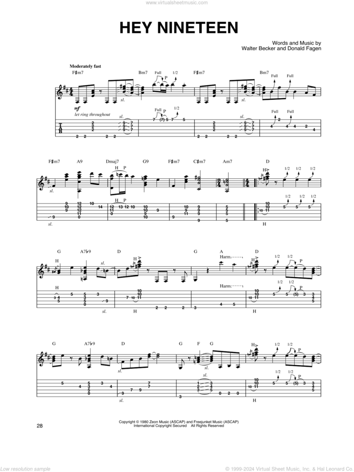 Hey Nineteen sheet music for guitar solo by Steely Dan, Donald Fagen and Walter Becker, intermediate skill level