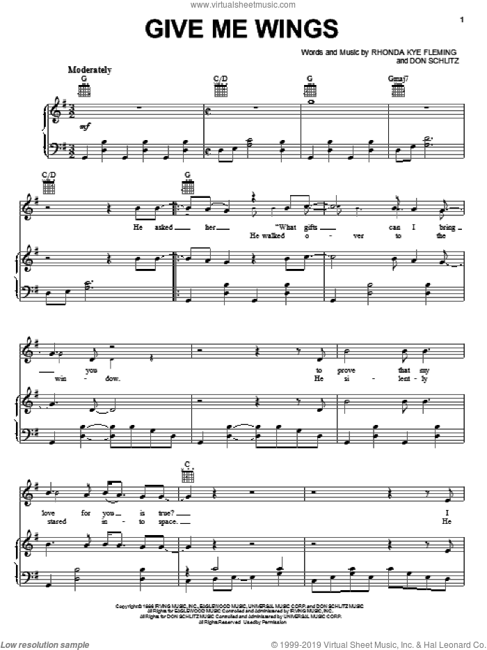 Give Me Wings sheet music for voice, piano or guitar by Michael Johnson, Don Schlitz and Rhonda Kye Fleming, intermediate skill level