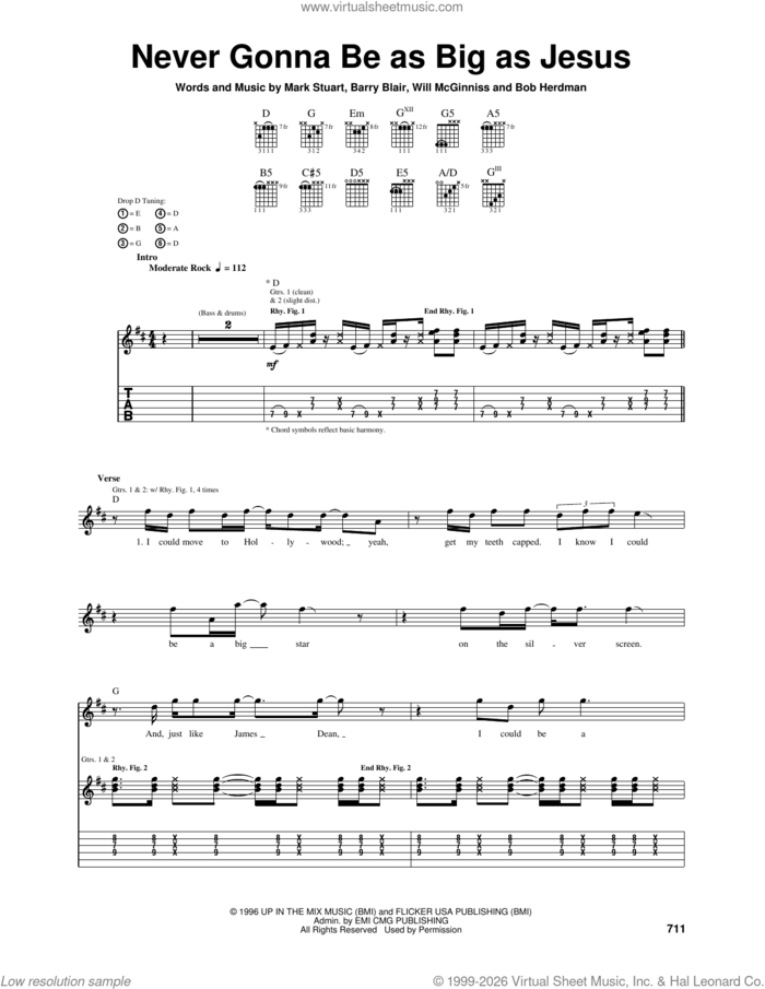Never Gonna Be As Big As Jesus sheet music for guitar (tablature) by Audio Adrenaline, Barry Blair, Bob Herdman, Mark Stuart and Will McGinniss, intermediate skill level