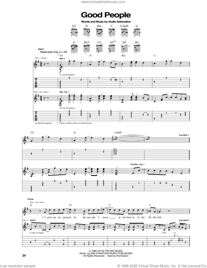 Good People sheet music for guitar (tablature) by Audio Adrenaline, intermediate skill level