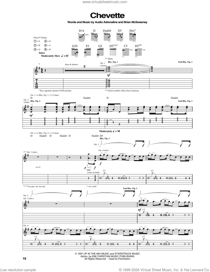Chevette sheet music for guitar (tablature) by Audio Adrenaline, Bob Herdman, Brian McSweeny, Mark Stuart and Will McGinniss, intermediate skill level
