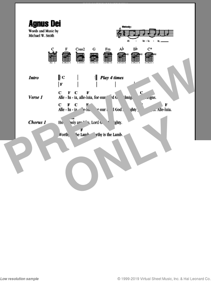 Agnus Dei sheet music for guitar (chords) by Michael W. Smith, intermediate skill level