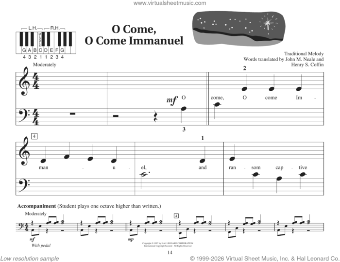 O Come, O Come Immanuel sheet music for piano solo (elementary) by Plainsong, 13th Century, Fred Kern, Mona Rejino, Phillip Keveren, Henry S. Coffin (trans.) and John M. Neale (Trans), beginner piano (elementary)