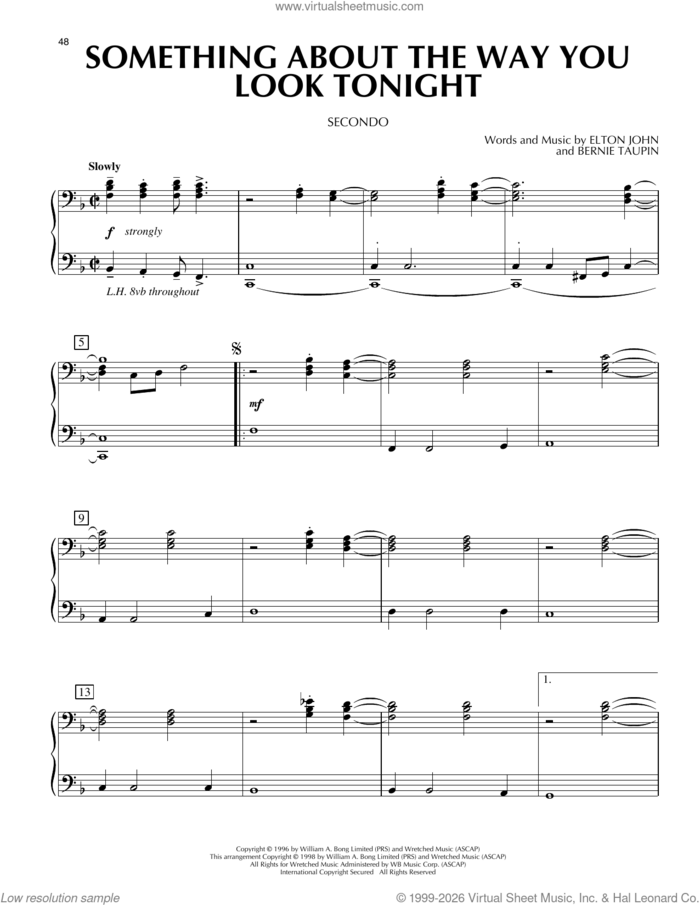 Something About The Way You Look Tonight sheet music for piano four hands by Elton John and Bernie Taupin, intermediate skill level