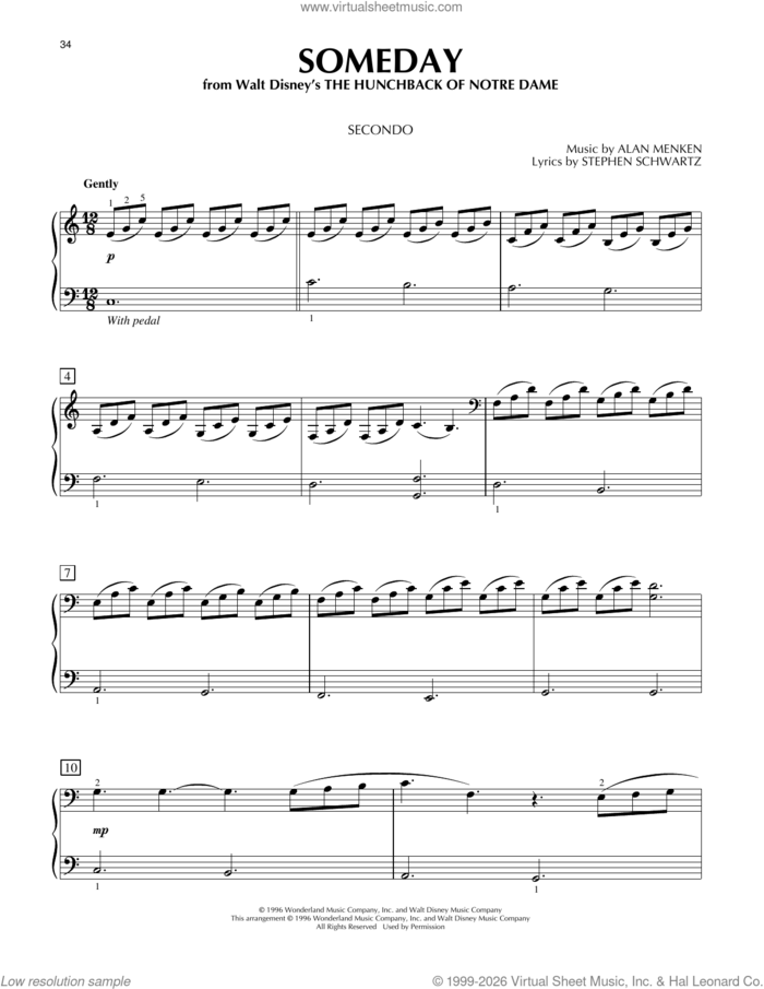 Someday (from The Hunchback of Notre Dame) sheet music for piano four hands by All-4-One, Alan Menken and Stephen Schwartz, intermediate skill level