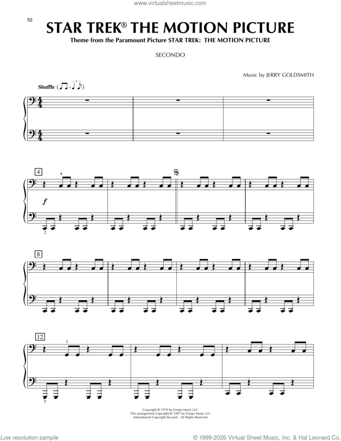 Star Trek(R) The Motion Picture sheet music for piano four hands by Jerry Goldsmith, intermediate skill level