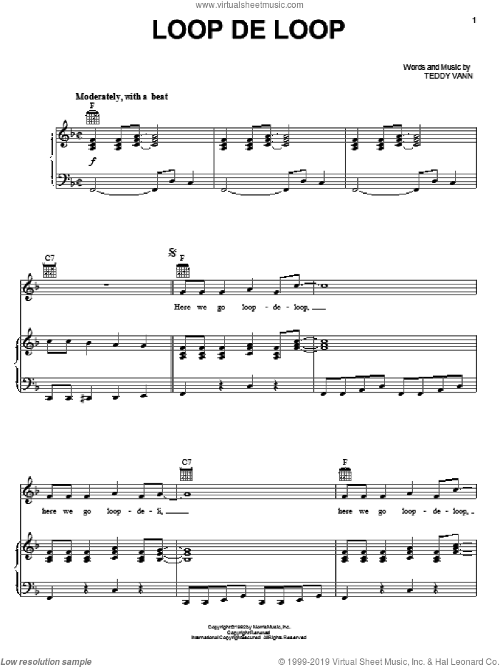 Loop De Loop sheet music for voice, piano or guitar by Johnny Thunder and Teddy Vann, intermediate skill level
