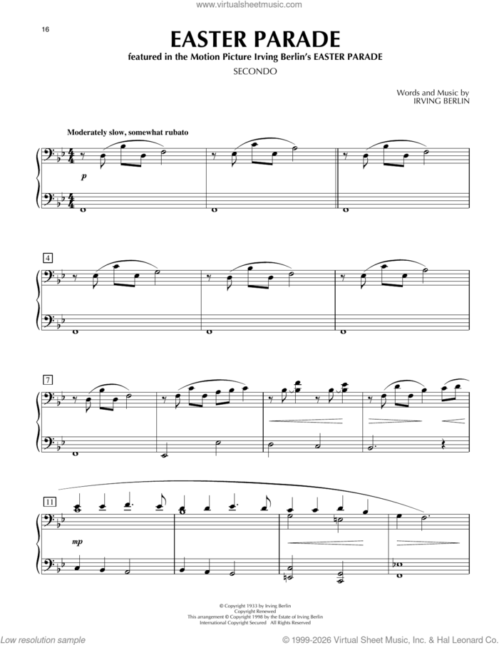 Easter Parade (from As Thousands Cheer) sheet music for piano four hands by Irving Berlin, intermediate skill level
