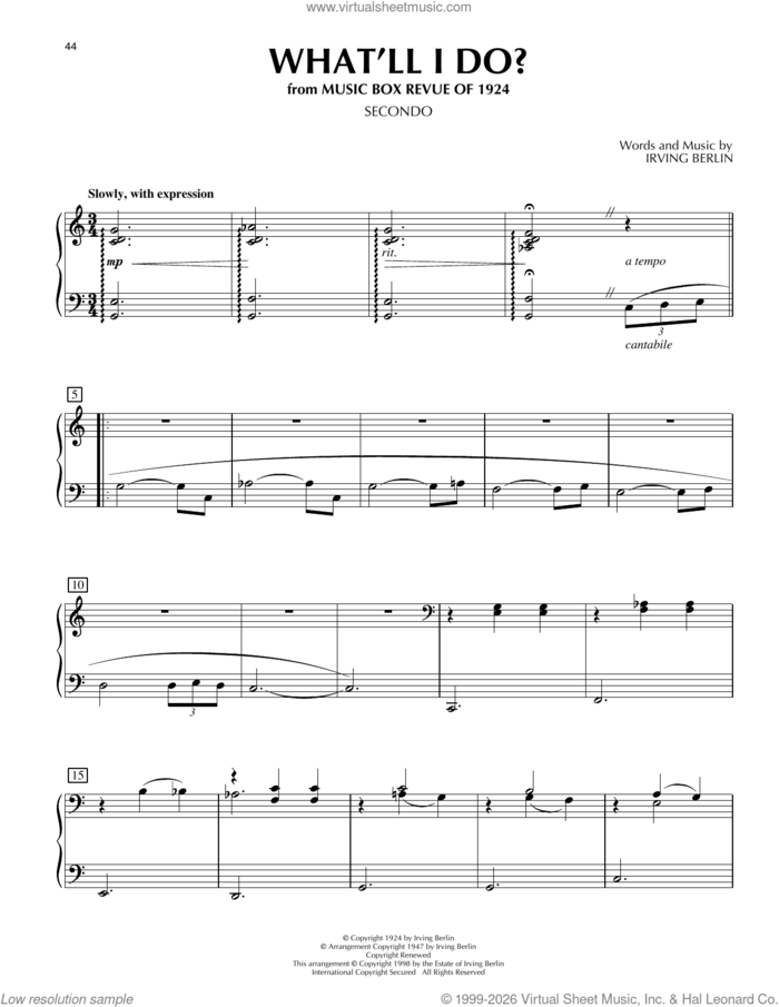 What'll I Do? (from The Great Gatsby) sheet music for piano four hands by Irving Berlin and Bobby Scott, intermediate skill level