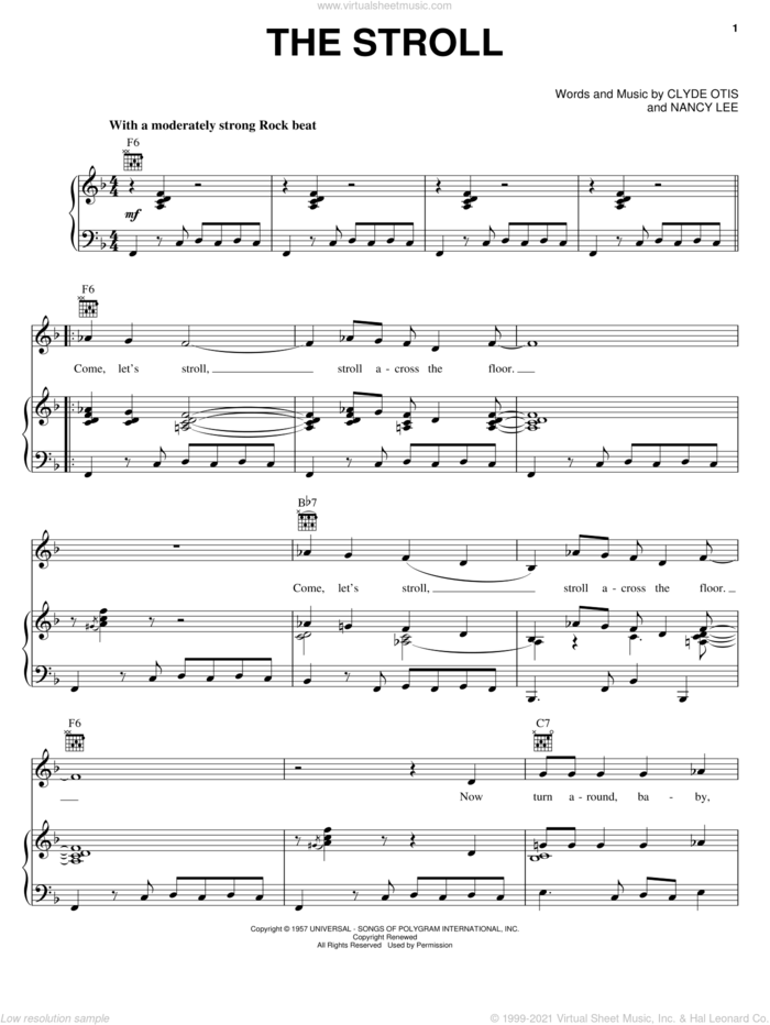 The Stroll sheet music for voice, piano or guitar by The Diamonds, Clyde Otis and Nancy Lee, intermediate skill level
