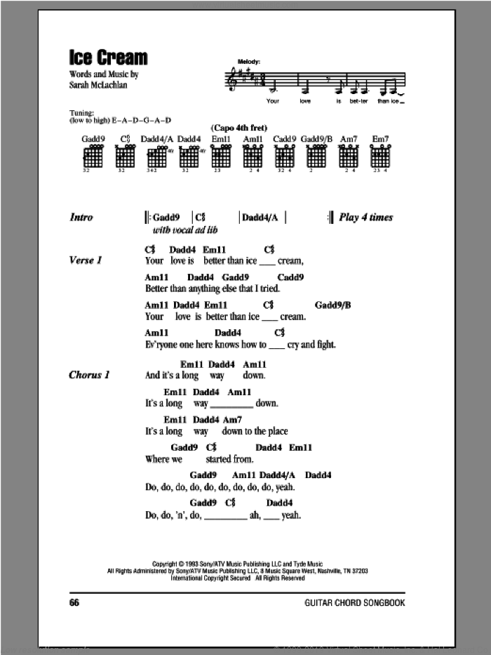 Ice Cream sheet music for guitar (chords) by Sarah McLachlan, intermediate skill level