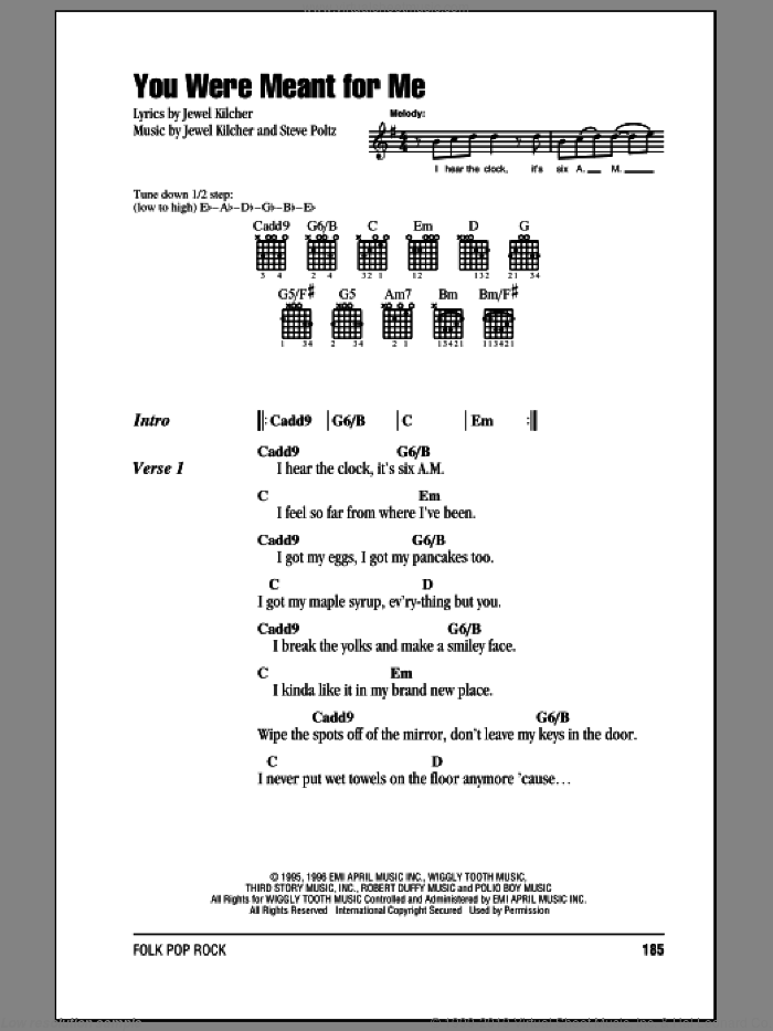 You Were Meant For Me sheet music for guitar (chords) by Jewel, Jewel Kilcher and Steve Poltz, intermediate skill level