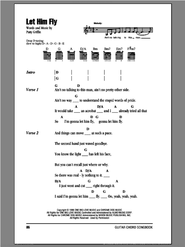 Let Him Fly sheet music for guitar (chords) by Patty Griffin, Dixie Chicks and The Chicks, intermediate skill level