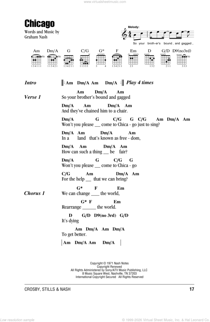 Chicago sheet music for guitar (chords) by Crosby, Stills & Nash and Graham Nash, intermediate skill level