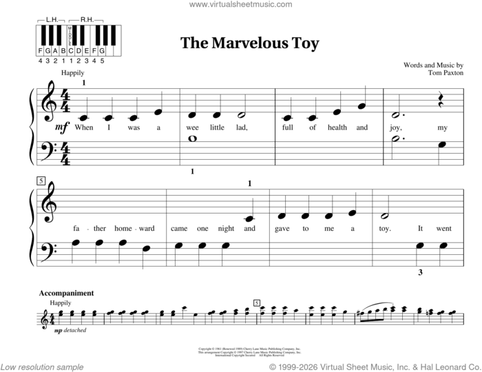 The Marvelous Toy sheet music for piano solo (elementary) by Tom Paxton, Fred Kern, Mona Rejino and Phillip Keveren, beginner piano (elementary)