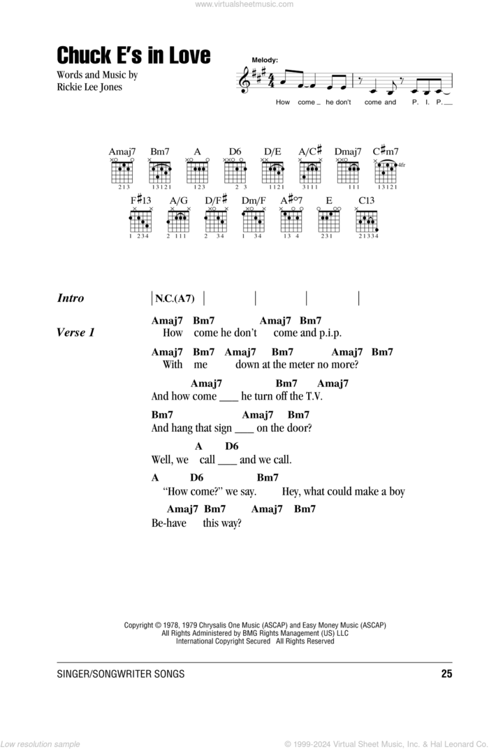 Chuck E's In Love sheet music for guitar (chords) by Rickie Lee Jones, intermediate skill level