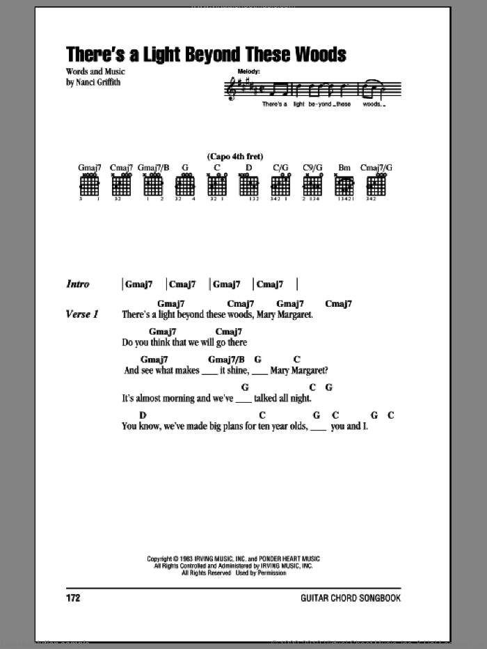 There's A Light Beyond These Woods sheet music for guitar (chords) by Nanci Griffith, intermediate skill level