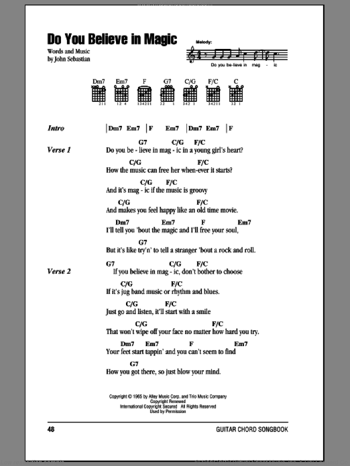 Do You Believe In Magic sheet music for guitar (chords) by The Lovin' Spoonful and John Sebastian, intermediate skill level