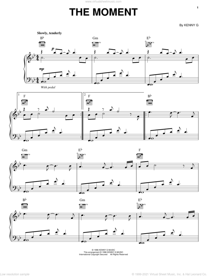 The Moment sheet music for piano solo by Kenny G, intermediate skill level
