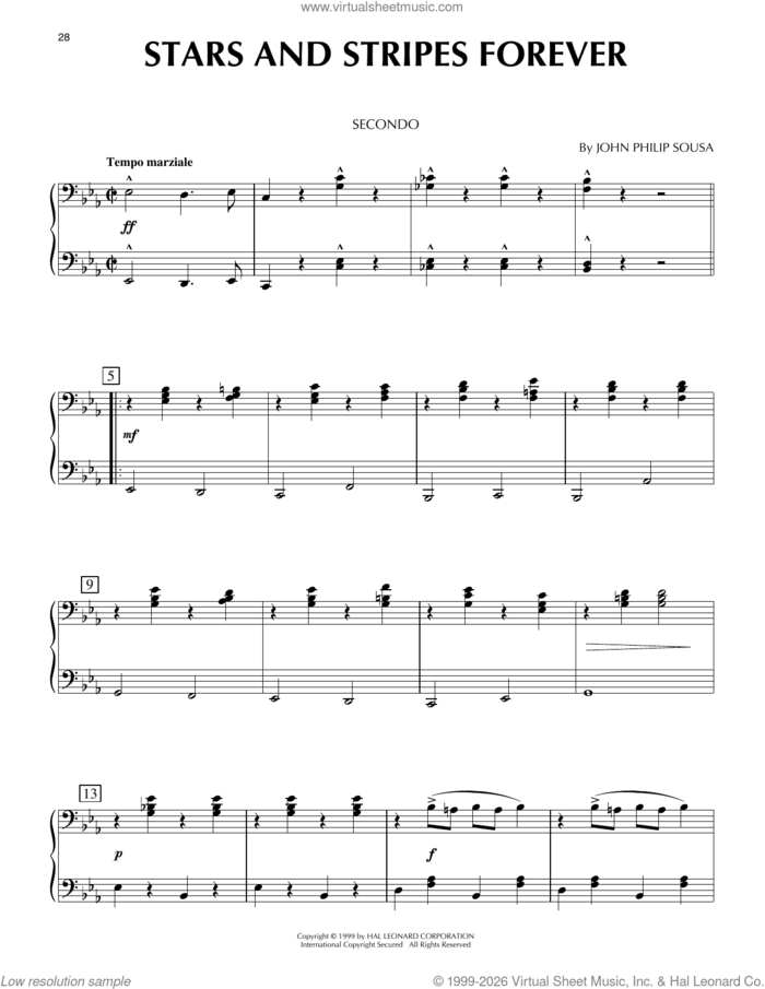 Stars And Stripes Forever sheet music for piano four hands by John Philip Sousa, classical score, intermediate skill level