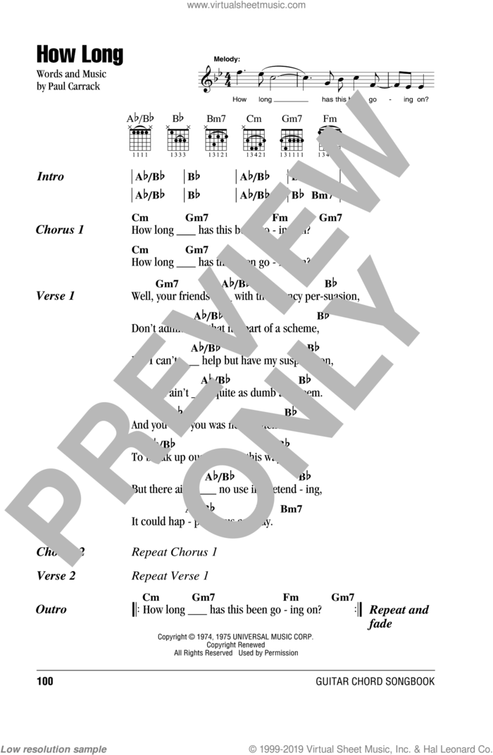 How Long sheet music for guitar (chords) by Ace and Paul Carrack, intermediate skill level
