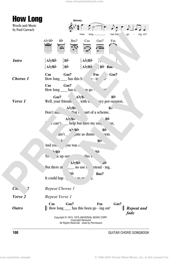 How Long sheet music for guitar (chords) by Ace and Paul Carrack, intermediate skill level