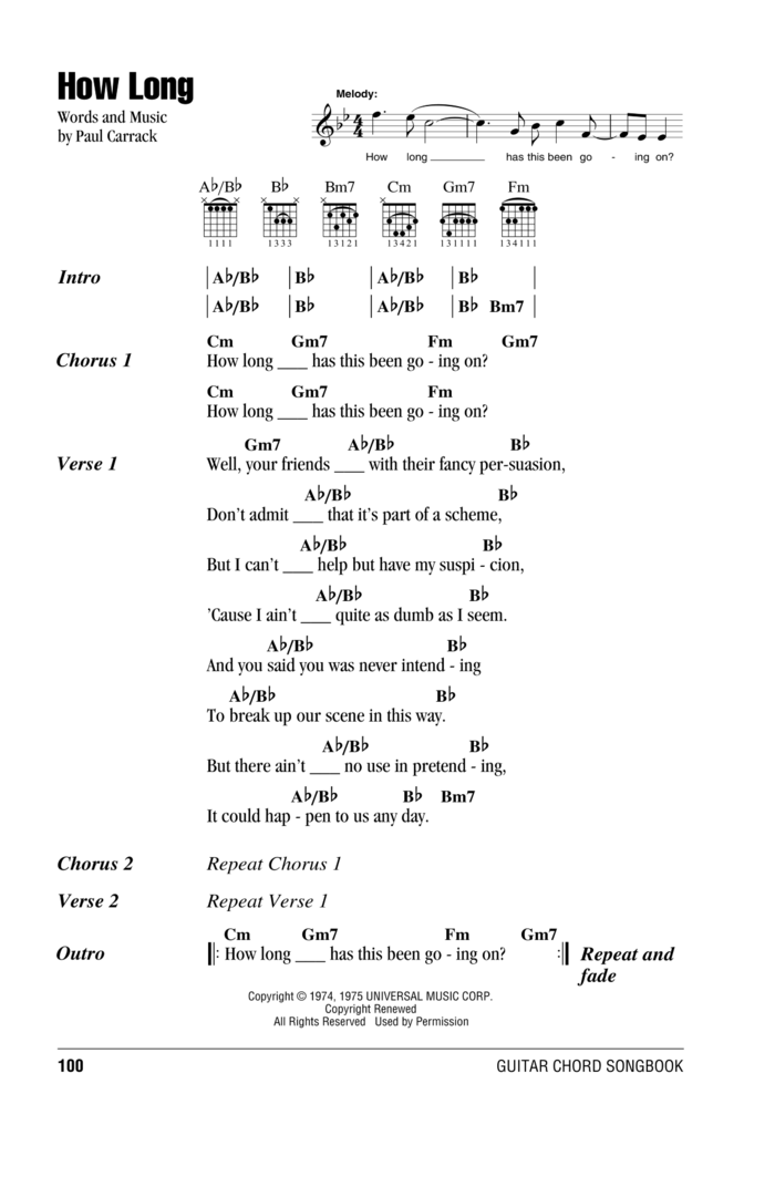 How Long sheet music for guitar (chords) by Ace and Paul Carrack, intermediate skill level