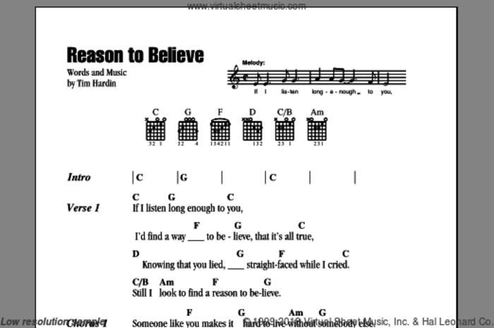 Reason To Believe sheet music for guitar (chords) by Rod Stewart and Tim Hardin, intermediate skill level