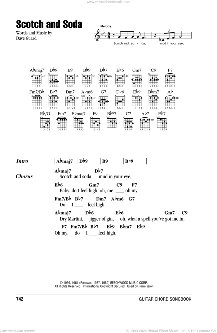 Scotch And Soda sheet music for guitar (chords) by The Kingston Trio and Dave Guard, intermediate skill level