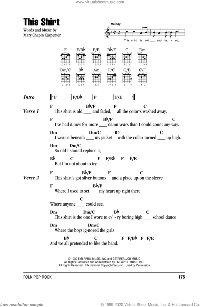 This Shirt sheet music for guitar (chords) by Mary Chapin Carpenter, intermediate skill level