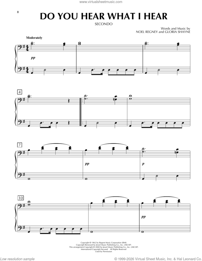 Do You Hear What I Hear sheet music for piano four hands by Carole King, Gloria Shayne and Noel Regney, intermediate skill level