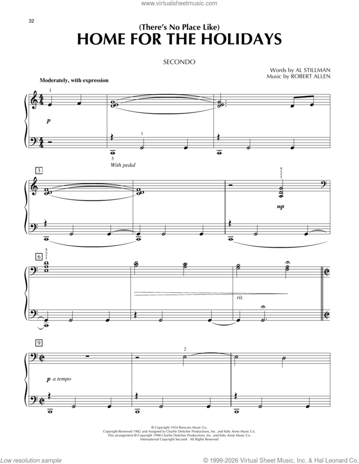 (There's No Place Like) Home For The Holidays sheet music for piano four hands by Perry Como, Al Stillman and Robert Allen, intermediate skill level