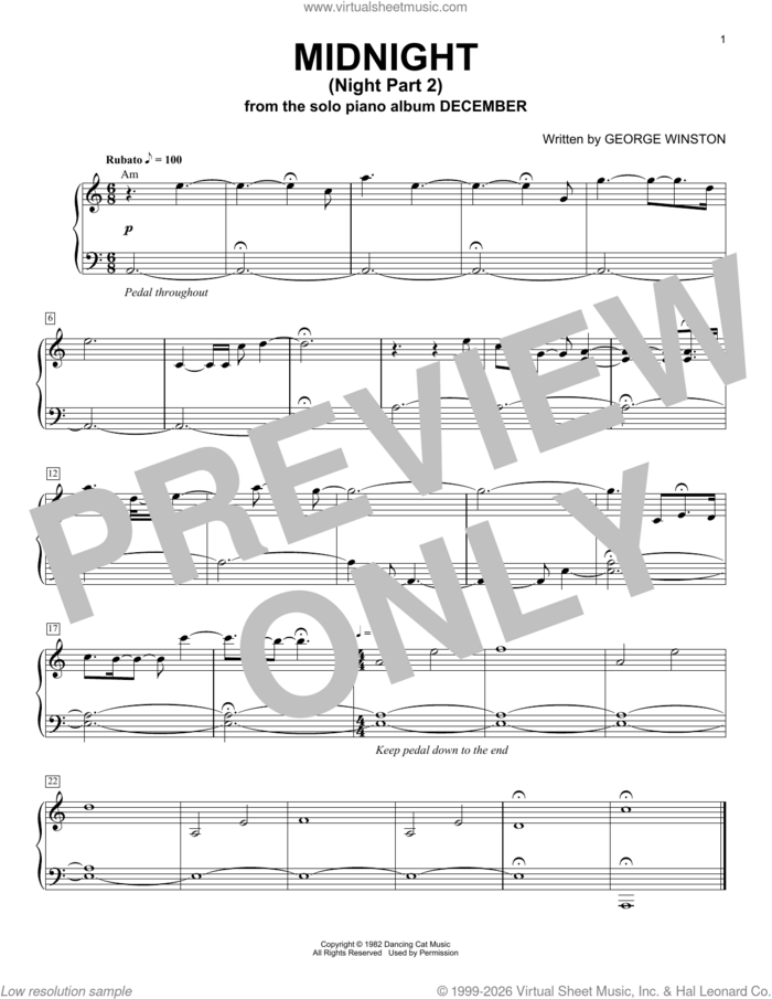 Night (Part 2: Midnight) sheet music for piano solo by George Winston, intermediate skill level