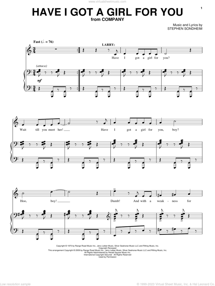 Have I Got A Girl For You sheet music for voice and piano by Stephen Sondheim and Company (Musical), intermediate skill level