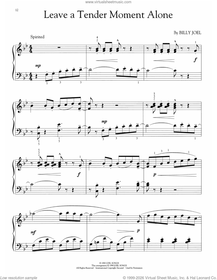 Leave A Tender Moment Alone (arr. Phillip Keveren) sheet music for voice and other instruments (E-Z Play) by Billy Joel and Phillip Keveren, easy skill level